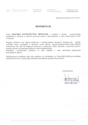 Referencje - Procyon Sp. z o.o. - Kliknij aby powiększyć
