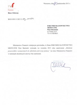 Referencje - z Biura Ochrony Ministerstwa Finansów - Kliknij aby powiększyć